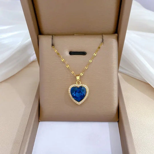 Gold Sapphire Heart Necklace