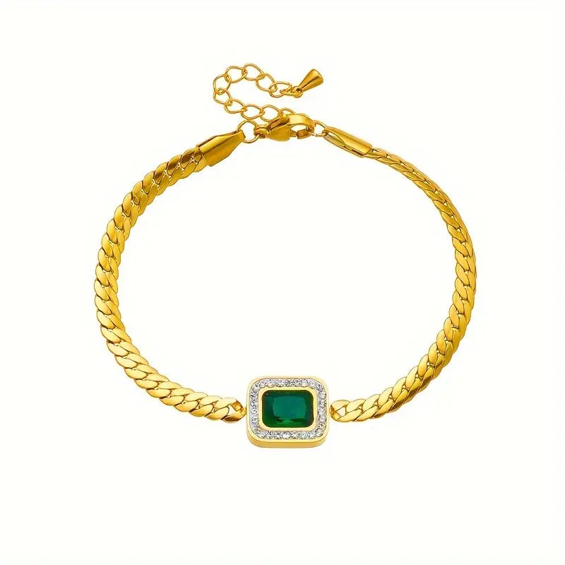 Gold Emerald Chain Bracelet