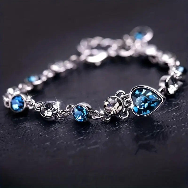Silver Sapphire Heart Chain Bracelet