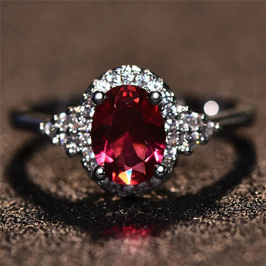 Silver Ruby Halo Ring