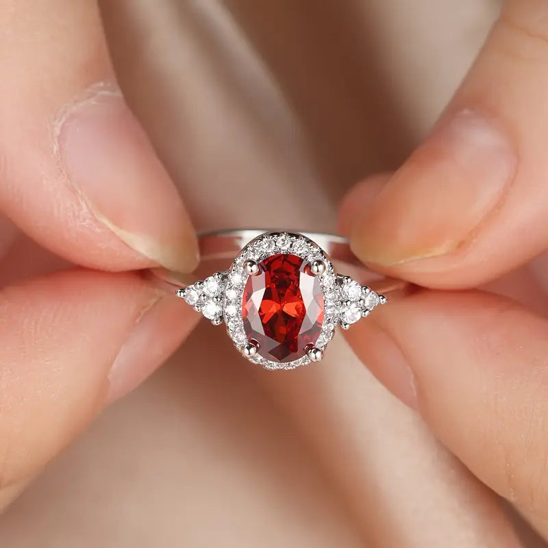 Silver Ruby Halo Ring
