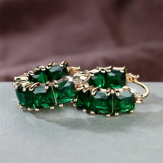 Gold Emerald Chunky Hoop Earrings