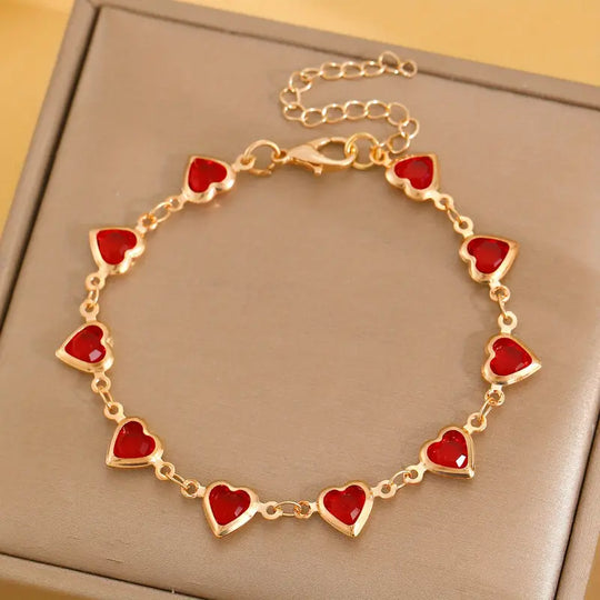 Gold Ruby Heart Chain Bracelet
