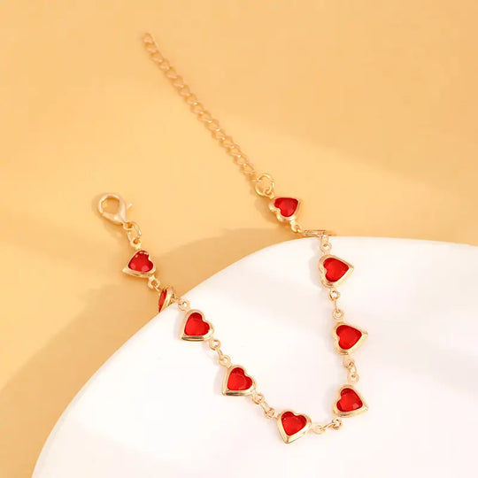 Gold Ruby Heart Chain Bracelet