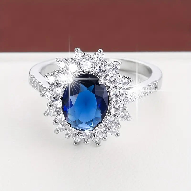 Gold Sapphire Halo Ring