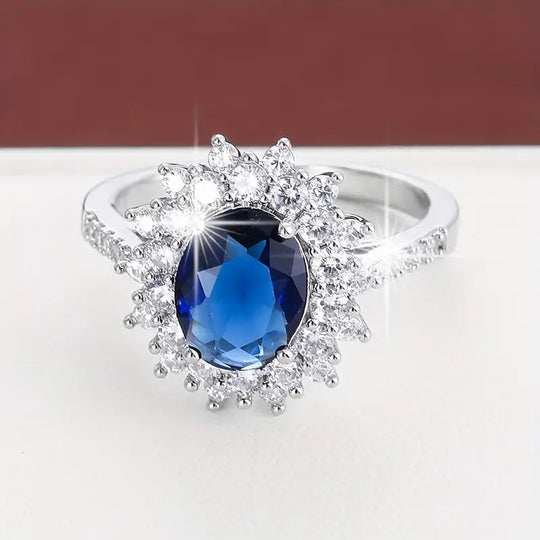 Gold Sapphire Halo Ring