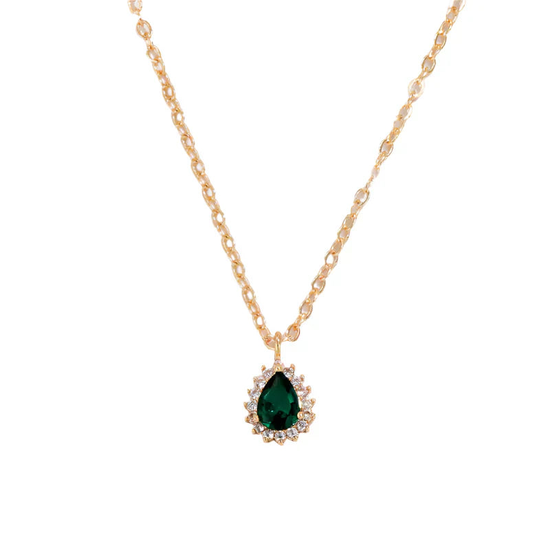 Gold Emerald Teardrop Necklace
