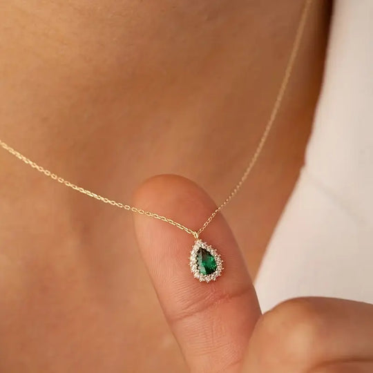 Gold Emerald Teardrop Necklace
