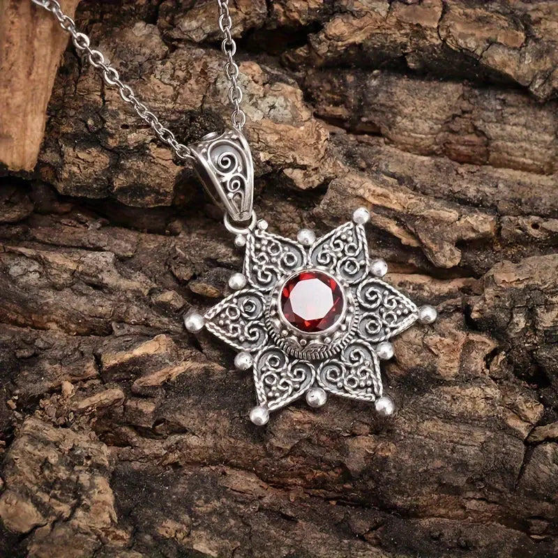 Silver Ruby Star Pendant Necklace
