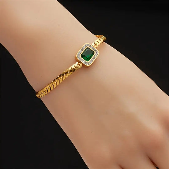 Gold Emerald Chain Bracelet