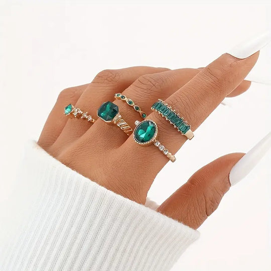 Gold Emerald Ring Set