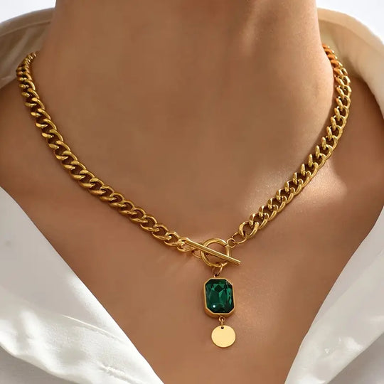 Gold Emerald Chain Necklace