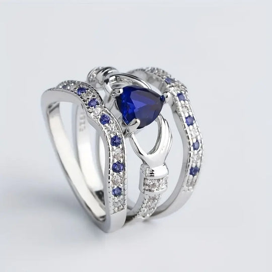 Silver Sapphire Interlocking Ring