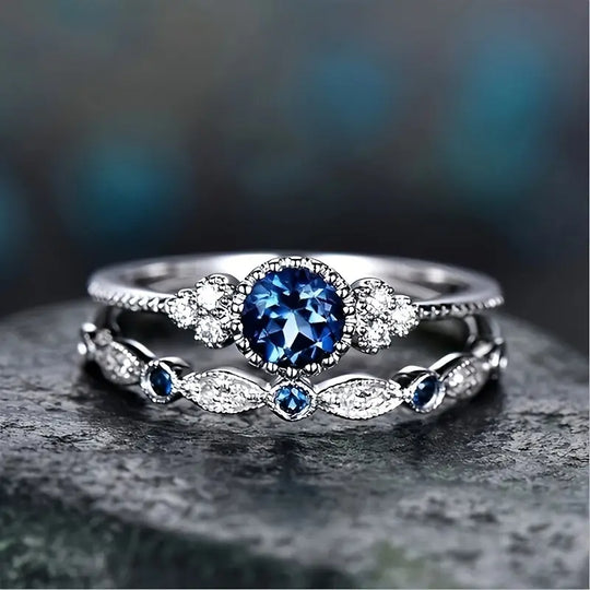Silver Sapphire Halo Ring
