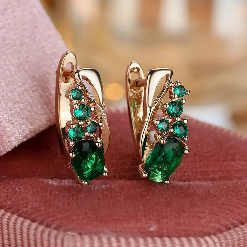 Gold Emerald Cluster Drop Earrings
