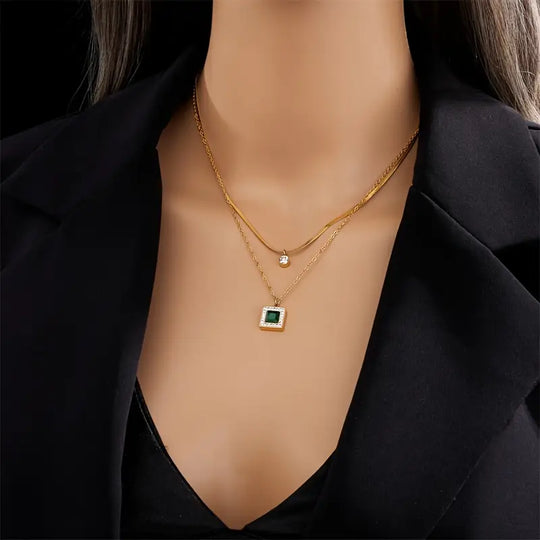 Gold Emerald Layered Necklace
