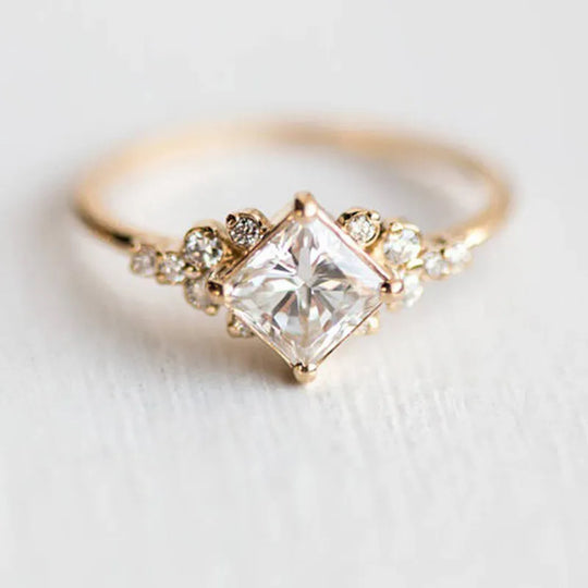 Gold Square Solitaire Ring