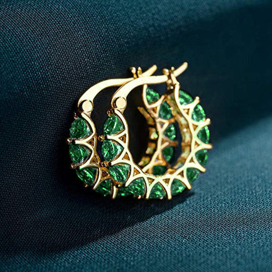 Gold Emerald Lattice Hoop Earrings