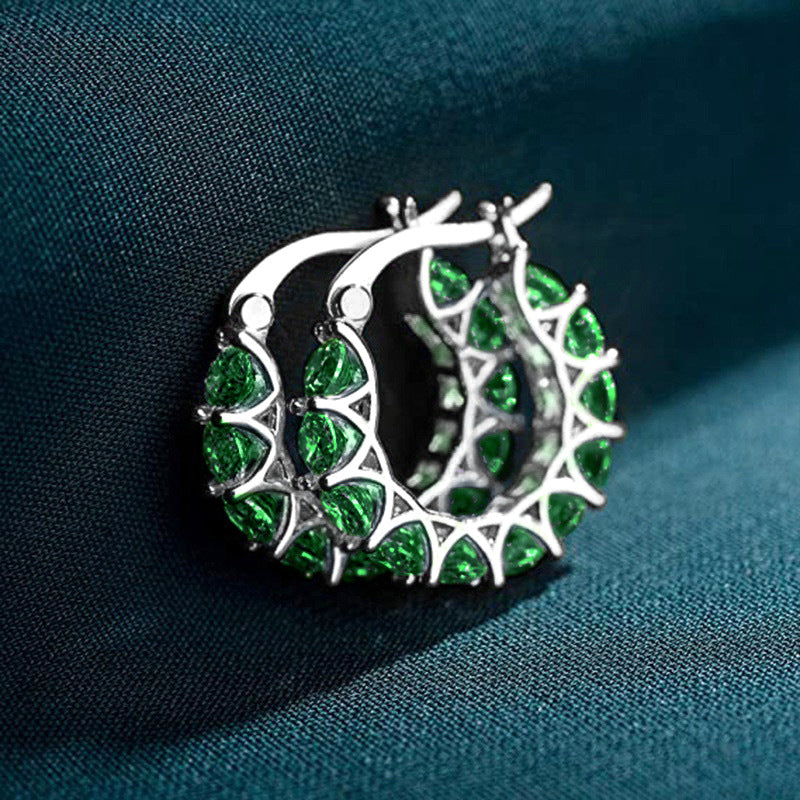 Gold Emerald Lattice Hoop Earrings