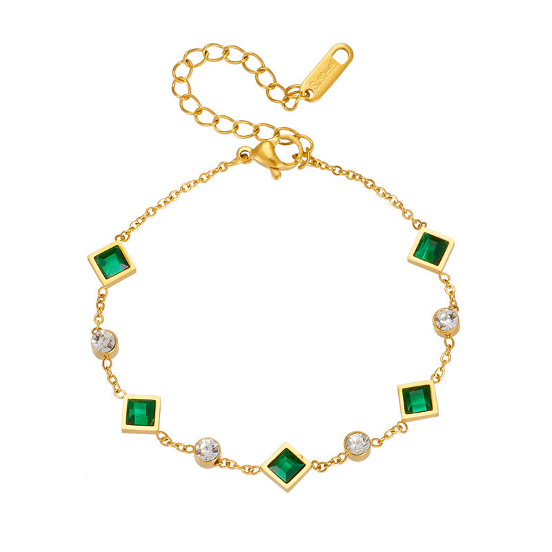 Gold Emerald Station Bracelet