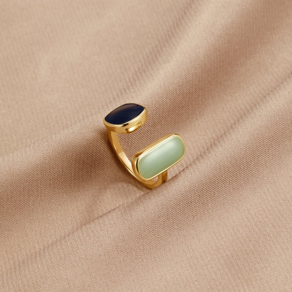 Gold Dual Stone Open Ring