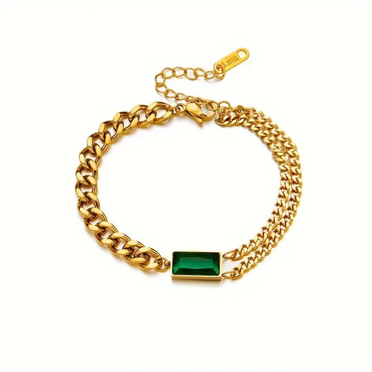 Gold Emerald Bar Chain Bracelet