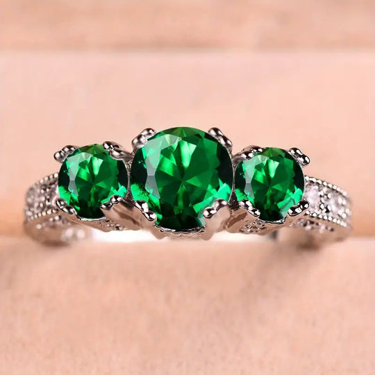Silver Emerald Three-Stone Ring