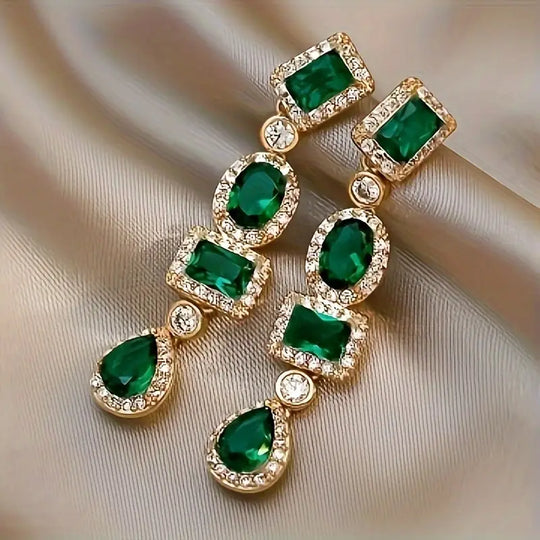 Gold Emerald Multi-Shape Drop Earrings