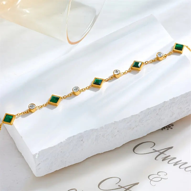 Gold Emerald Station Bracelet