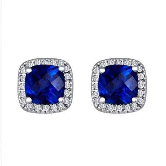 Silver Sapphire Halo Stud Earrings